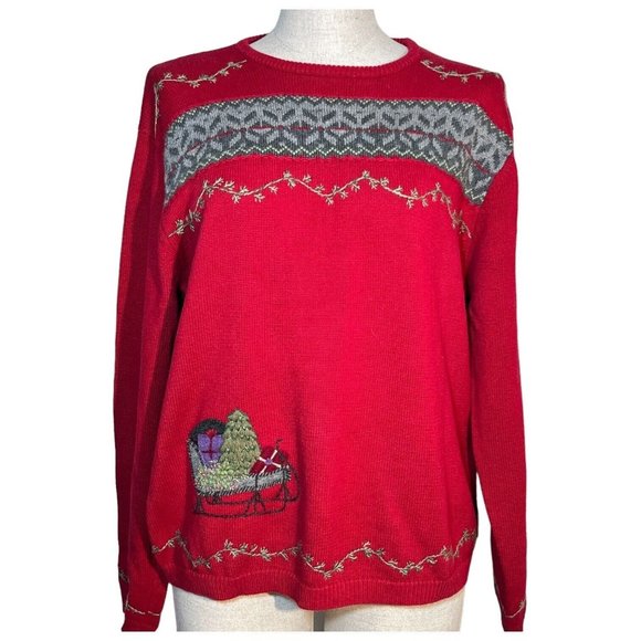 Woolrich Womens Christmas Sweater Size XL Pullover Crew Neck Santa Sleigh Nordic - Picture 1 of 10